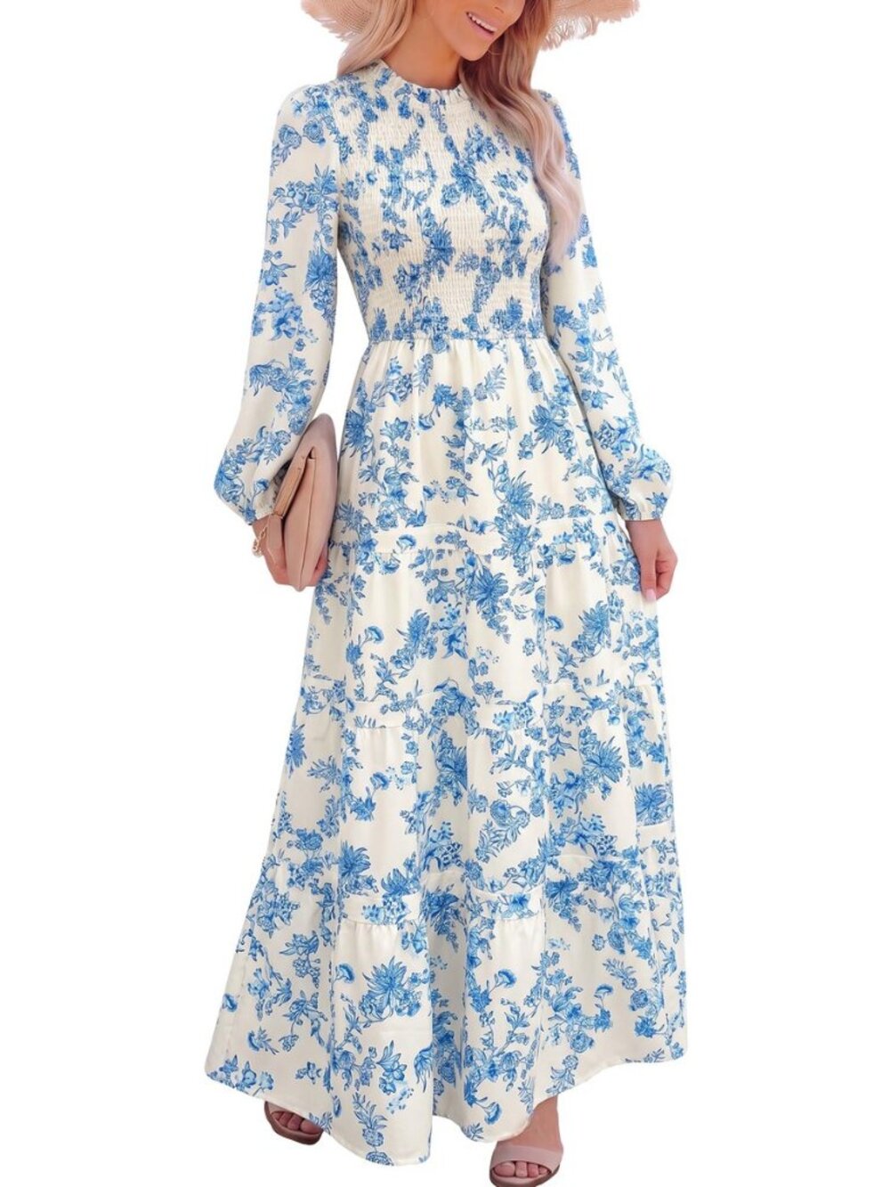 Womens Fall Long Sleeve Floral Maxi Dress with Pockets